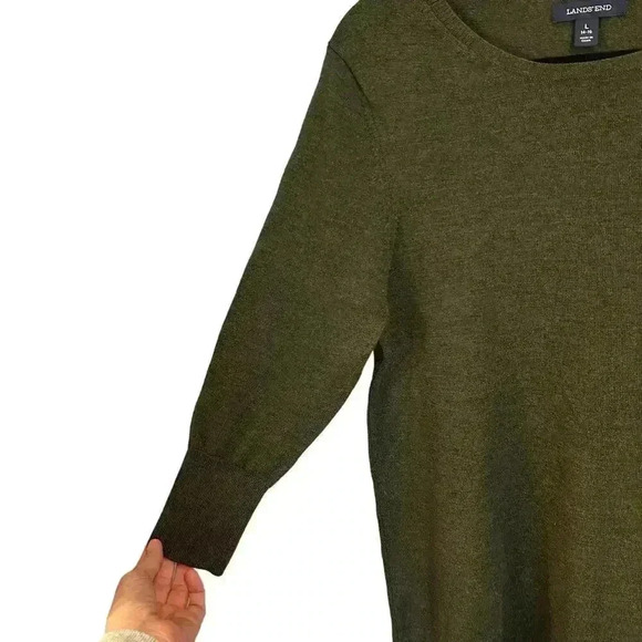 Lands End Merino Wool Blend Midi Knit Dress 3/4 Sleeves Dark Green Size Large - Picture 3 of 8